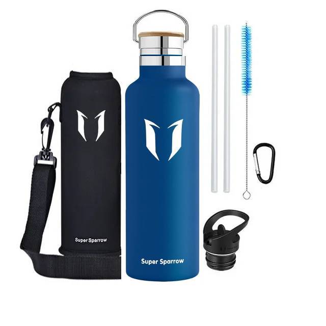Super Sparrow 750ml of 1000 ml Dubbelwandige RVS Waterfles - Inclusief Sportdop & Karabijnhaak - BPA-Vrij - Isolerend Ontwerp voor Warme & Koude Dranken