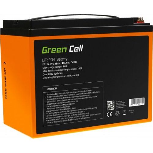 Green Cell LiFePO4 Accu 12.8V 38Ah met 8A Lader - Lithium IJzer Fosfaat Batterij voor Camper Boot Zonnepaneel Elektrische Voertuigen en Solar Installaties - Lichtgewicht Deep Cycle Accu met BMS Systeem