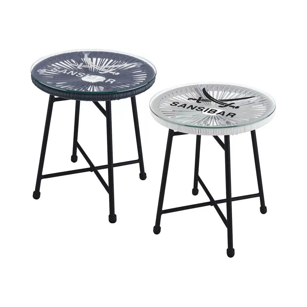 Ronde Bijzettafel - Ø40 cm - Weerbestendig - Gehard Glas met Logo - Indoor & Outdoor - 45 cm Hoog - Max. 15 kg - Zwart
