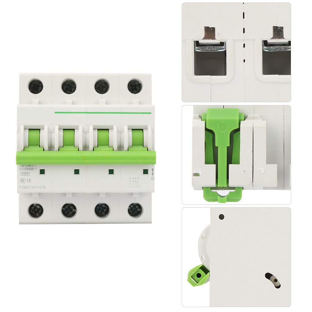 Automatische Schakelaar - 16A - 4-Pool AC 380V/415V - Type C - Miniatuur Aardlekschakelaar - Overbelasting- en Kortsluitbeveiliging - 6KA Schakelcapaciteit - Railmontage - CE, CCC en TÜV Gecertificeerd