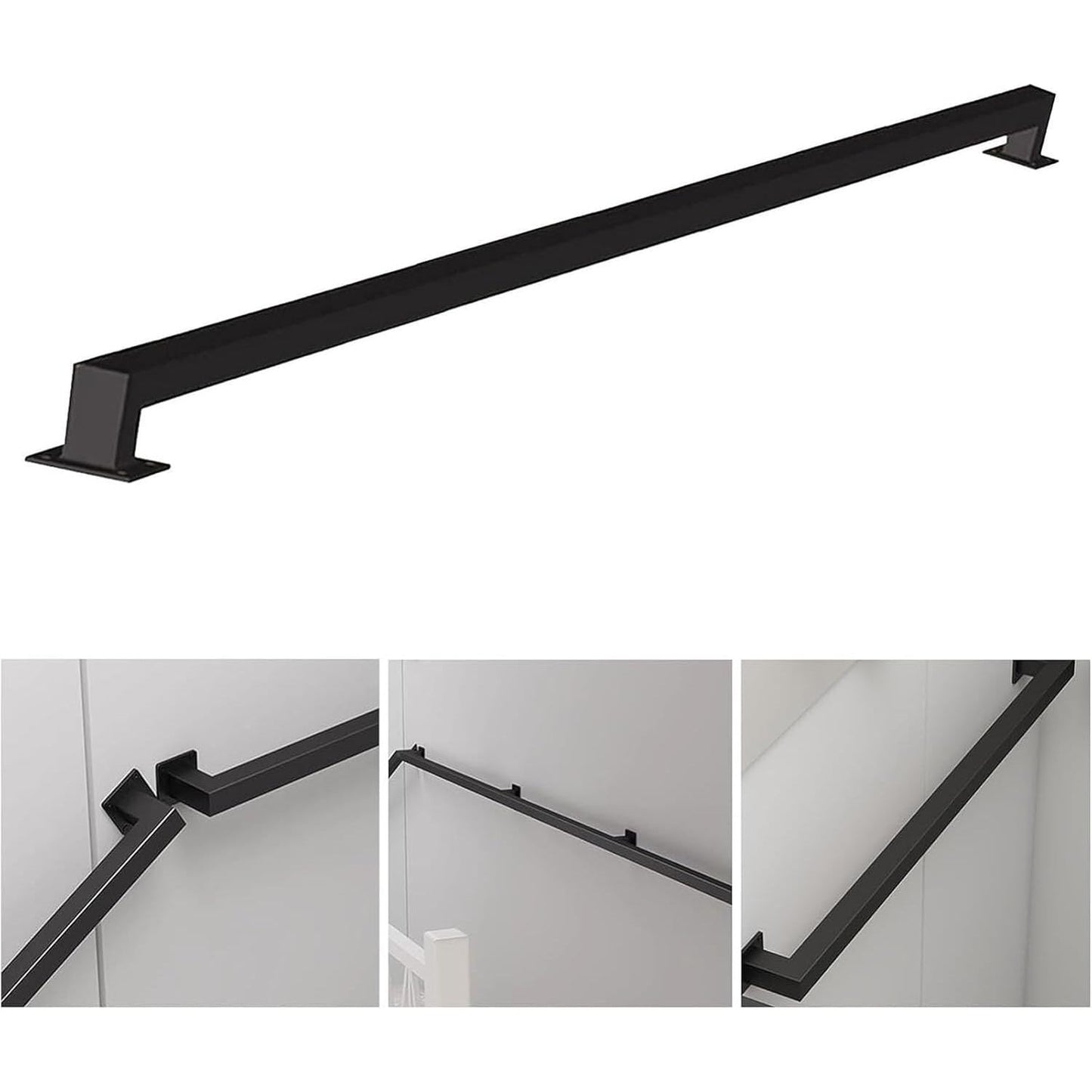 Moderne Trapleuning van Smeedijzer – Compleet Wandbevestigingspakket voor Binnen en Buiten – Sterke Metalen Leuning met Vierkante Buis en Antiroest Coating – Industrieel Design, Inclusief Bevestigingsmateriaal – Lengte 165 cm