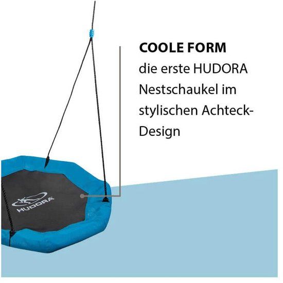 Hudora Nestschommel Octagon 90 cm - Nest Schommel - Vogel Nestschommel - Ronde Tuinschommel - Kinder Schommel Voor Buiten - Schommelzitje Met Touwen - Stalen Frame - Textiel - Verstelbare Touwen - 90 cm - Max Belasting 100 kg - Tuin Speeltoestel
