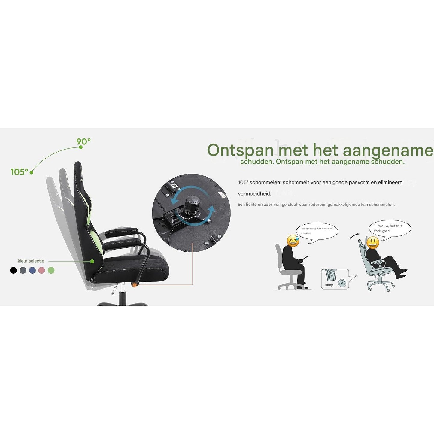 Dowinx Mesh Gaming Chair - Ergonomische Bureaustoel - Verstelbare Hoge Rugleuning - Lendensteun - Schommelstoel - Ademend Gaas - Verstelbare Hoogte - Comfortabel en Compact Ontwerp