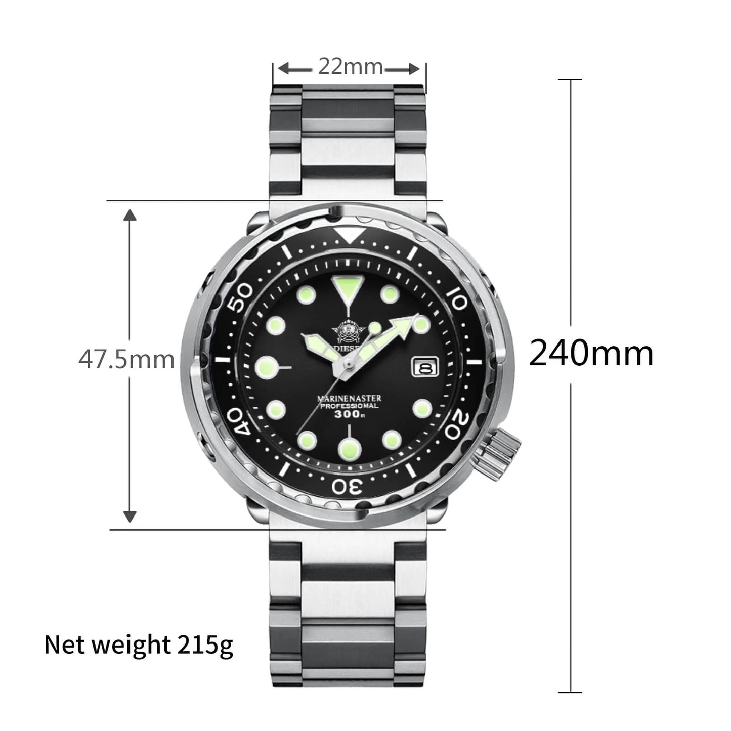 ADDIESDIVE Tuna 300M Automatisch Duikershorloge - Tuna Diver (MY-H5) - Professioneel, Waterbestendig & Robuust - Duikhorloge