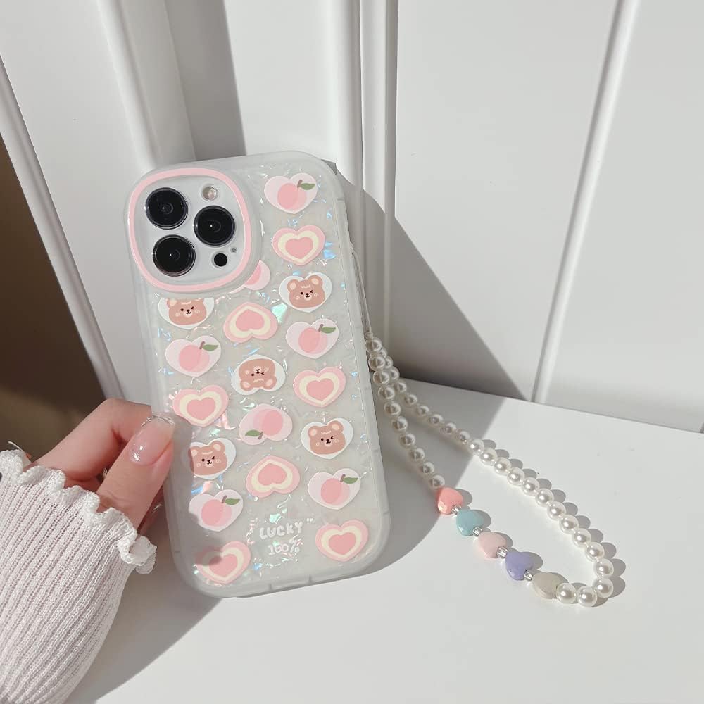 iPhone 11 Hoesje met Beer Liefdeshart Ontwerp en Parel Armband Ketting - Modieus en Beschermend - Wit - Geschikt voor Draadloos Opladen