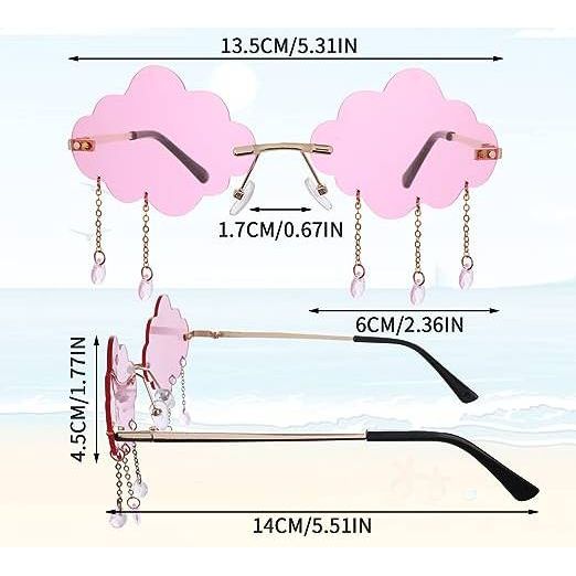 Rimless Wolkvormige Zonnebrillen - Jaren '90 Disco Stijl - Kwastjes Ontwerp - Uniseks - Voor Dagelijks & Feestgebruik - 2 Paar