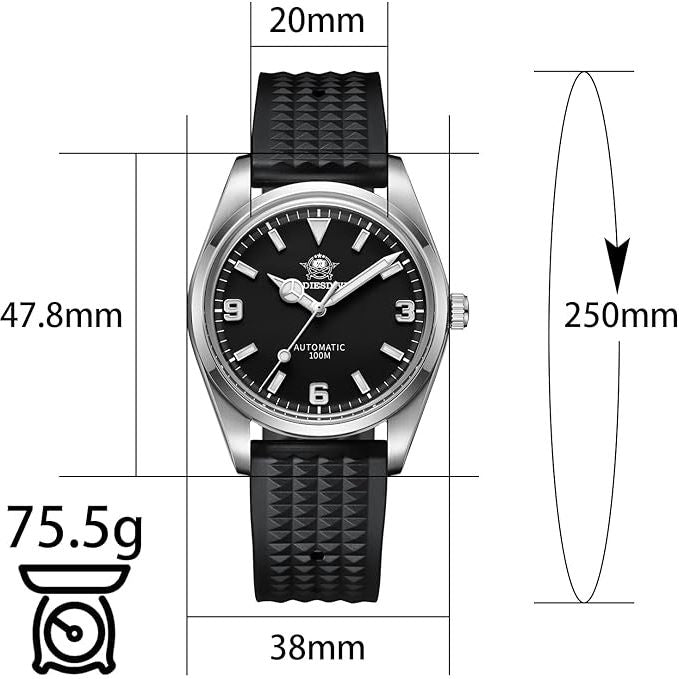 ADDIESDIVE AD2112 Automatisch Duikhorloge - Herenhorloge - 38mm Dome Crystal Explore - Waterbestendig tot 100M - Japan NH35 Beweging