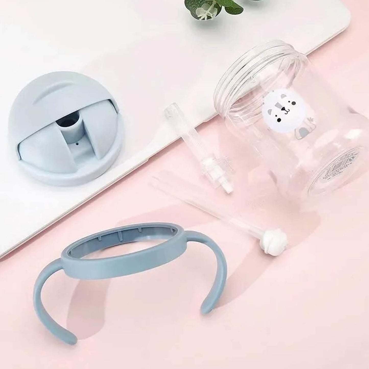 250ML - Gewogen Rietjesbeker - Ergonomische Sippy Cup met Geïntegreerd Gewogen Rietje - Schattig Dierenpatroon - 100% Lekvrij Ontwerp - Omklapbare Beker met Handvat voor Gemakkelijk Dragen - Blauwe Voedingsbeker/Leerbeker met Flip-top Deksels