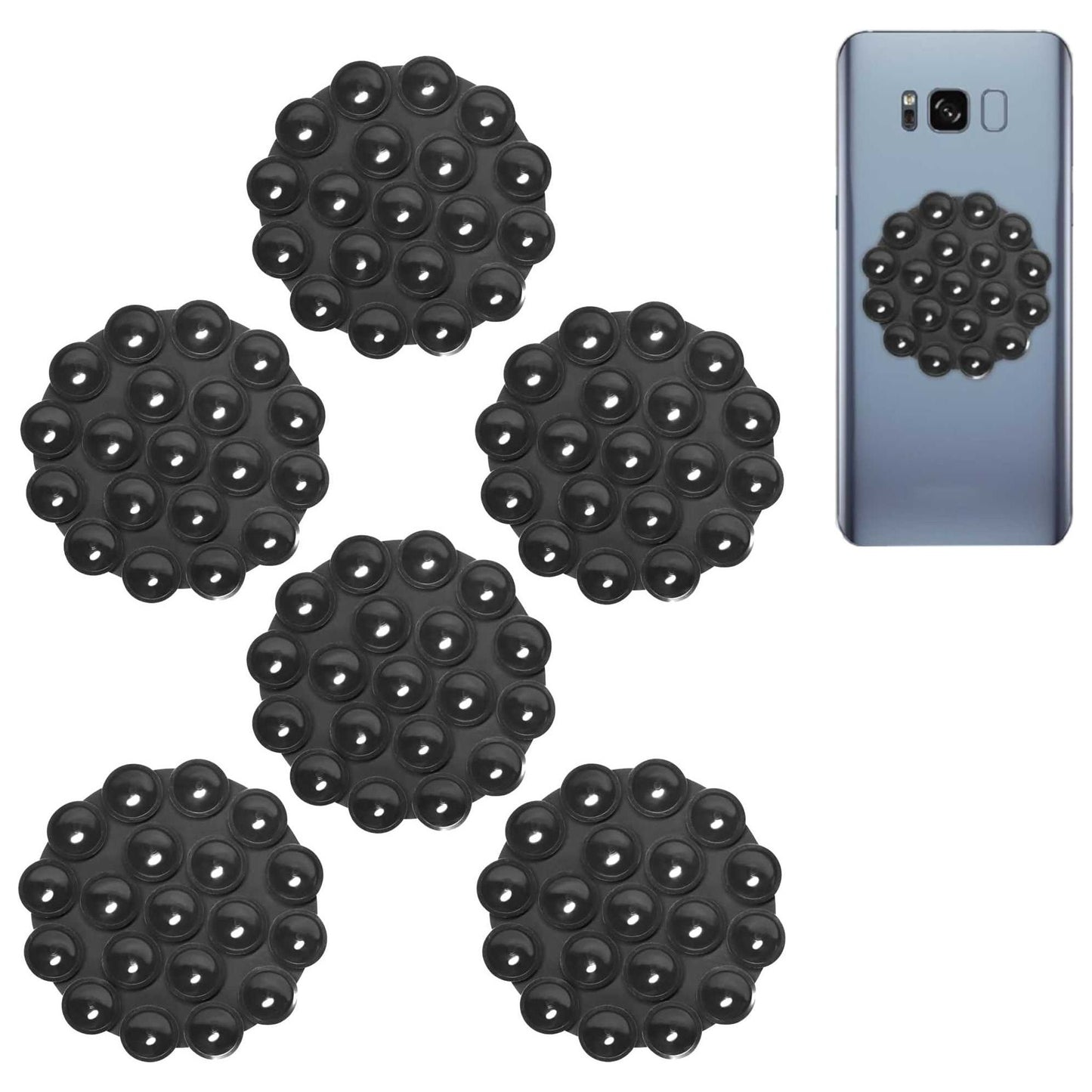 6 Stuks Silicone Zuignap Telefoonmat - Zelfklevende Anti-Slip Zuignap Mat Voor Universele Telefoonhouder - Geschikt Voor Bevestiging Op Gladde Oppervlakken - Ideaal Voor Video's, Koken, en Badkamer - Zwart - Diameter 7 cm