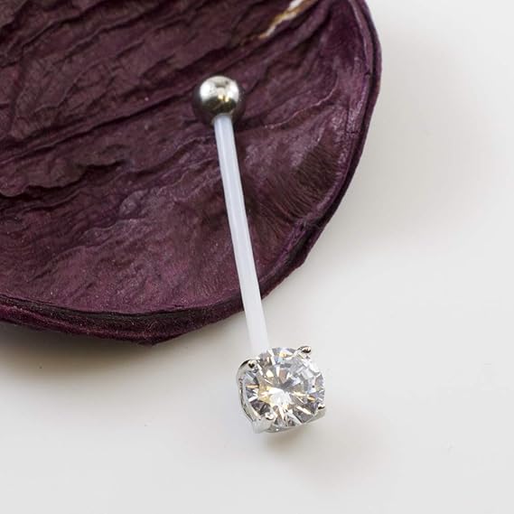50 Stuks - Bioflex Zwangerschapsnavelpiercing - Iced Out Belly Ring - Transparant/Zilver - Dubbele Cubic Zirconia Steenzetting - Chirurgisch Staal - 14g (1.6mm) Dikte - 25mm Lengte - Comfortabel Buikpiercing voor Zwangerschap - Flexibel