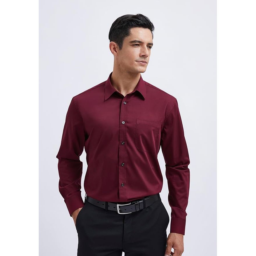 HISDERN Heren Overhemd Lange Mouw Bamboevezel - Regular Fit Business Shirt met Borstzak - Kreukvrij Casual Overhemd voor Werk Kantoor Bruiloft Feest en Vrije Tijd - Ademend Hemd Maat L