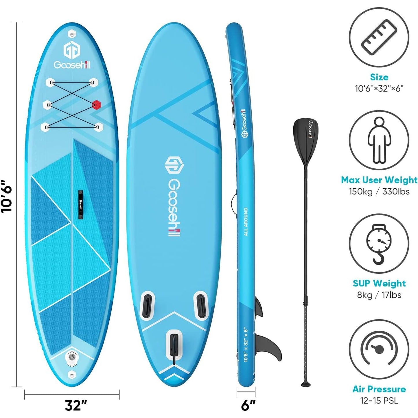 Goosehill Opblaasbaar Stand Up Paddle Board 10'6 x 32 x 6 SUP Board Allround iSUP Peddelboard Paddleboard Opblaasbaar Pakket Verstelbare Peddel Rugzak Veiligheidskoord Pomp Fin Surfbord Waterboard Voor Meer Rivier Oceaan – Tribe Serie -Roze