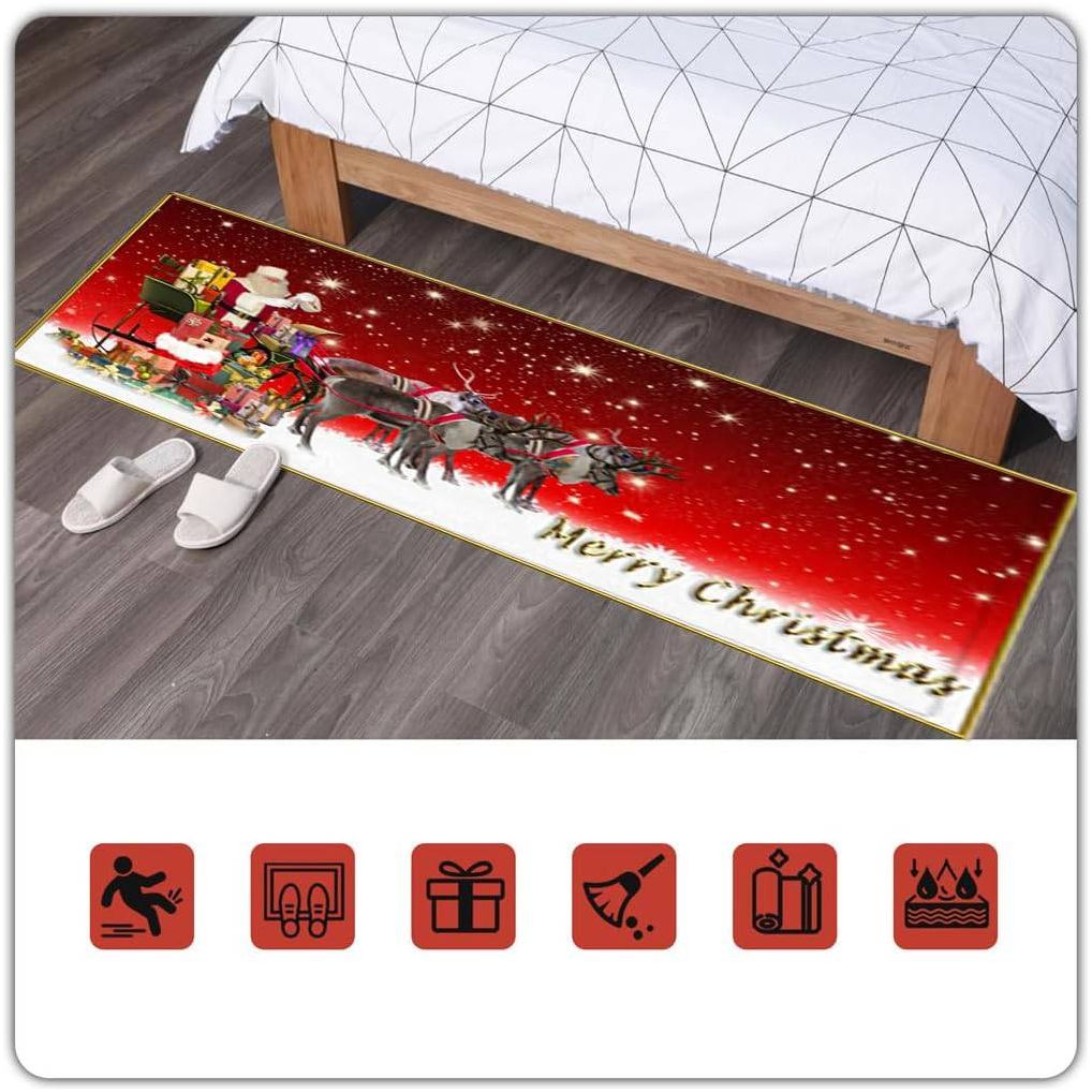 Kerstmat 60x180 cm - 3D Geprinte Antislip Vloermat - Feestelijke Kerstdecoratie voor Woonkamer, Keuken & Badkamer - Duurzaam en Comfortabel