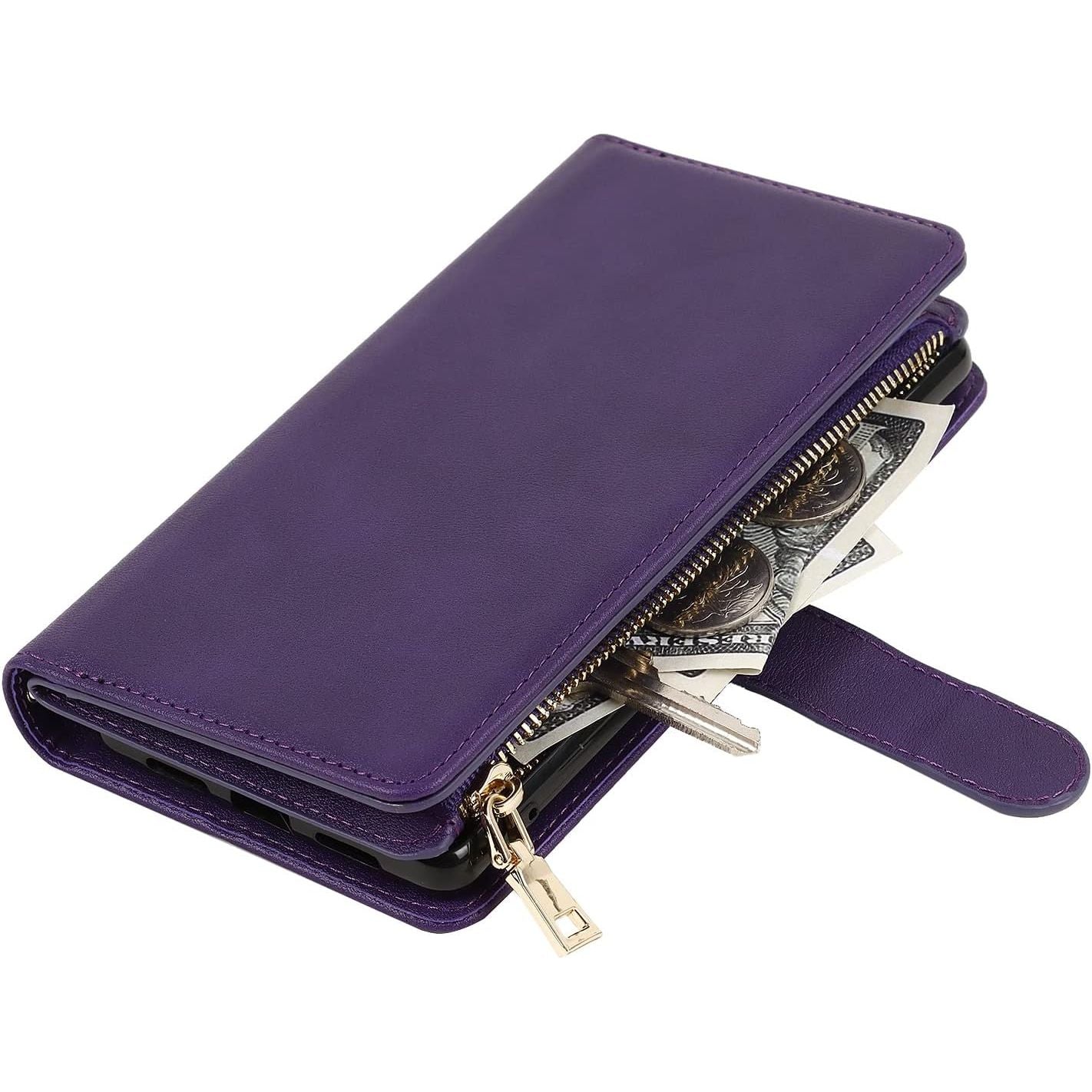 mobiele telefoonketting voor Samsung S23 - hoes met riem - mobiele telefoonhoes voor Samsung S23 - flip lederen portemonnee hoes - 9 kaartsleuven - magnetische sluiting - beschermhoes - flip case - telefoonhoesje voor Samsung S23
