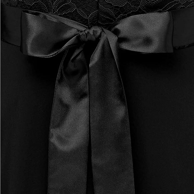 Dames Elegante Mouwloze Kantjurk - Maat XS – Cocktailjurk Met Bloemenpatroon – A-Lijn Feestjurk Met Ceintuur – Jurk Voor Bruiloft Galafeest Avondfeest Of Date – Chiffon Swingjurk Met Kant Bovenstuk En Onregelmatige Zoom