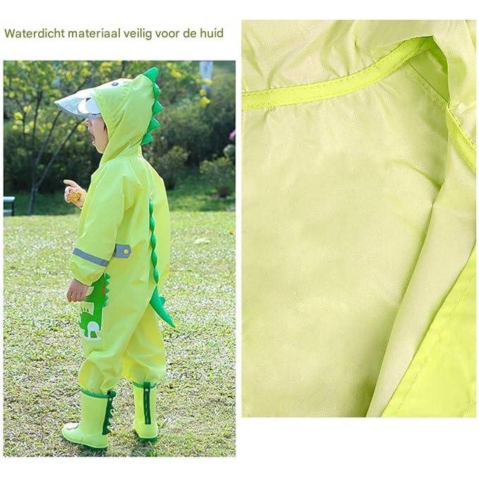 Ademende Kinderen Regenjas - T-Rex Dinosaurus - Jongens Meisjes - Regenoverall met Capuchon en Reflectoren - Waterdichte Regenponcho - Schattig Dierenpatroon - Lichtgewicht en Herbruikbaar - Voor Kinderen 3-5 Jaar - voor School en Outdoor Activiteiten