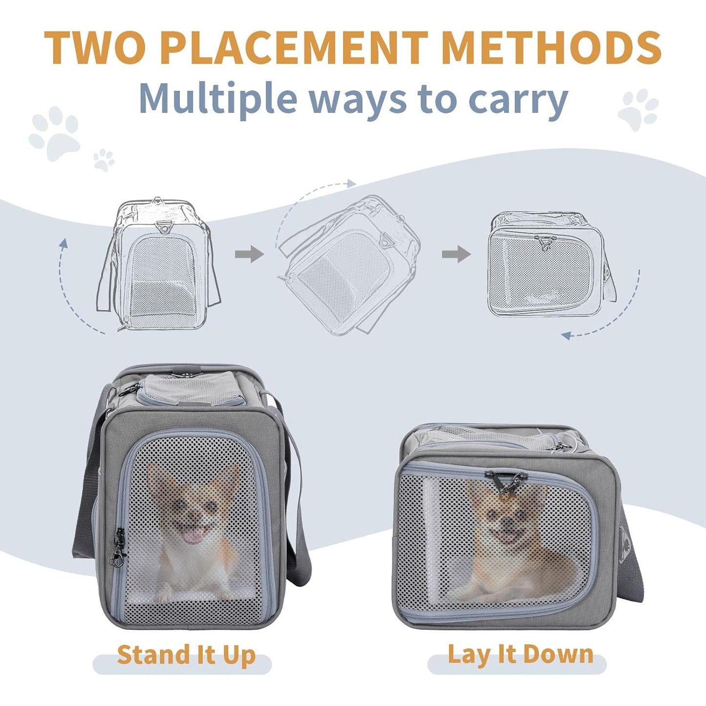 Opvouwbare Draagtas voor Kat en Hond - Airline Approved Transporttas voor Huisdieren tot 8KG - Reisbench met Mesh Ventilatie en Schouderriem - Vliegtuig Reistas voor Katten Kleine Honden Auto Trein en Vlucht