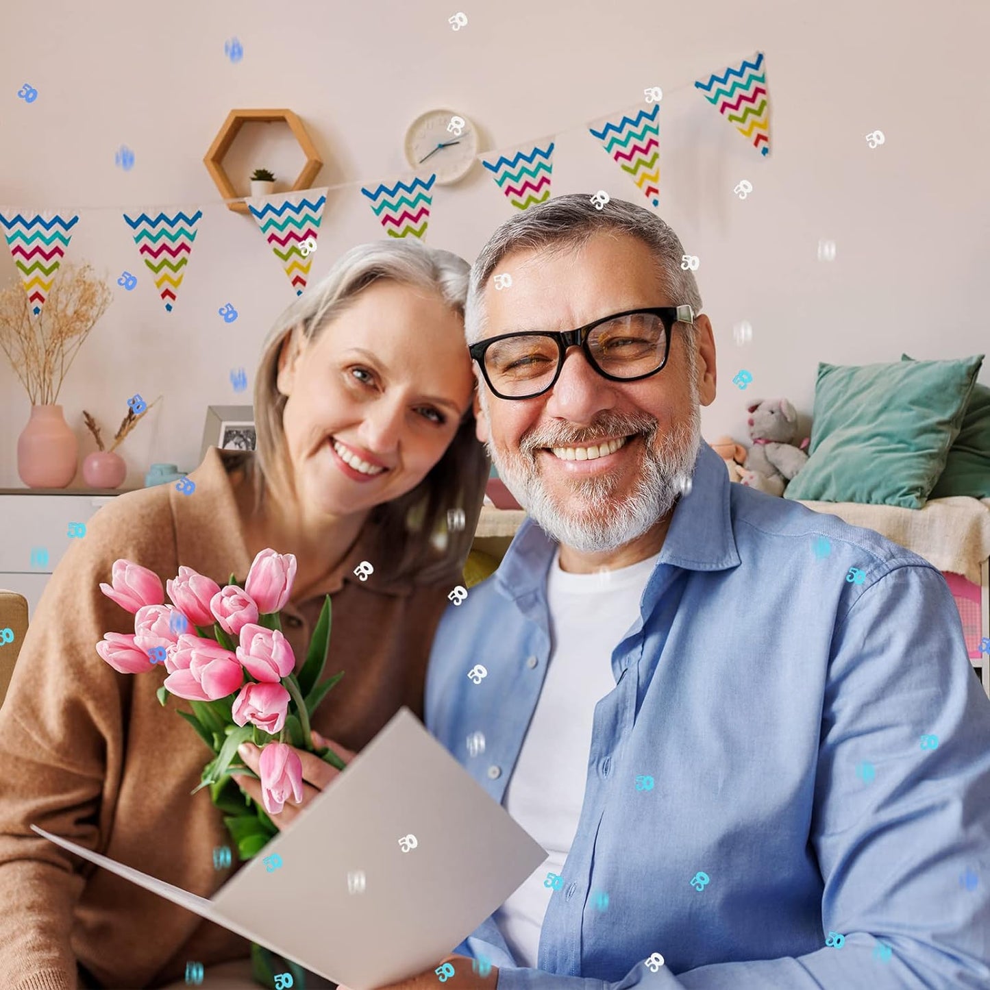 50ste Verjaardag Blauwe Confetti - Ca. 500 Stuks Feestelijke Tafelversiering - Duurzame en Herbruikbare Decoratie - Perfect voor Jubileum Feesten