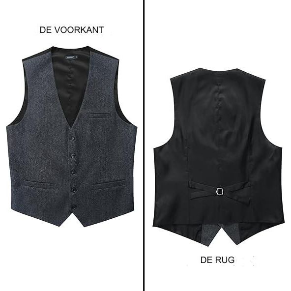 Herenvest - Herringbone Taillevest - Tweed Taillevest - Taillevest met 1 rij knopen - Formeel Kostuumvest voor Heren - Taillevest met Visgraatpatroon - Heren Gilet met 1 Knopenrij - Zakelijk Gilet met Visgraatpatroon