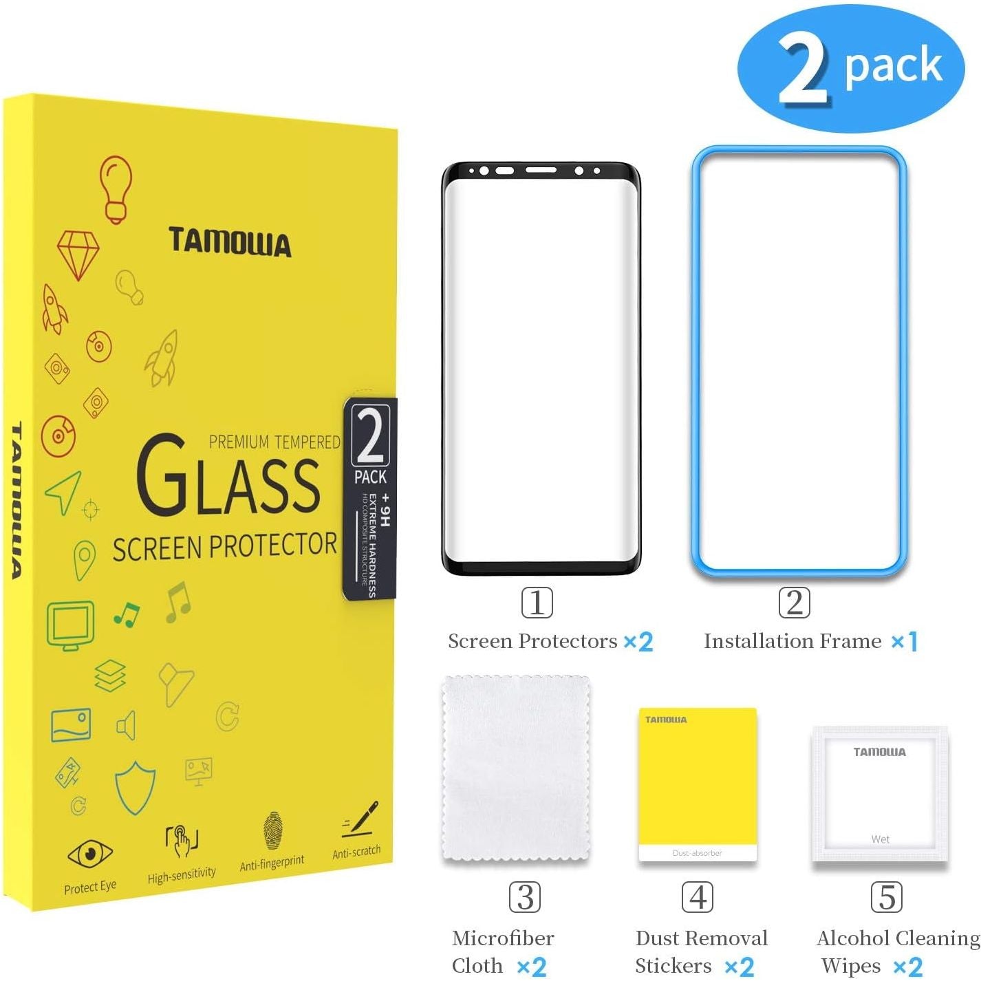 2 Stuks - Gehard Glas Screenprotector – Samsung Galaxy S9 Plus – 9H Hardheid – Inclusief Installatiekader – Case-Vriendelijk – Anti-Fingerprint – Hoge Transparantie – 3D Gebogen Randen (Zwart)