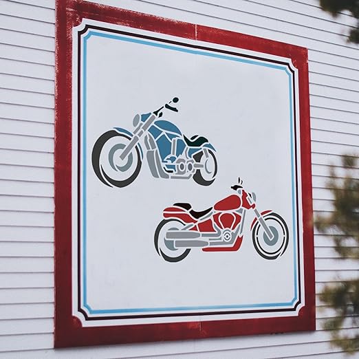 Motorfiets Sjablonen van FINGERINSPIRE: 29.7 x 21 cm, 2 Herbruikbare en Wasbare Auto Patronen voor Voertuigen en Muurdecoratie - Ideaal voor Tekenen, Verven en Huisversiering met Milieuvriendelijk PET Materiaal