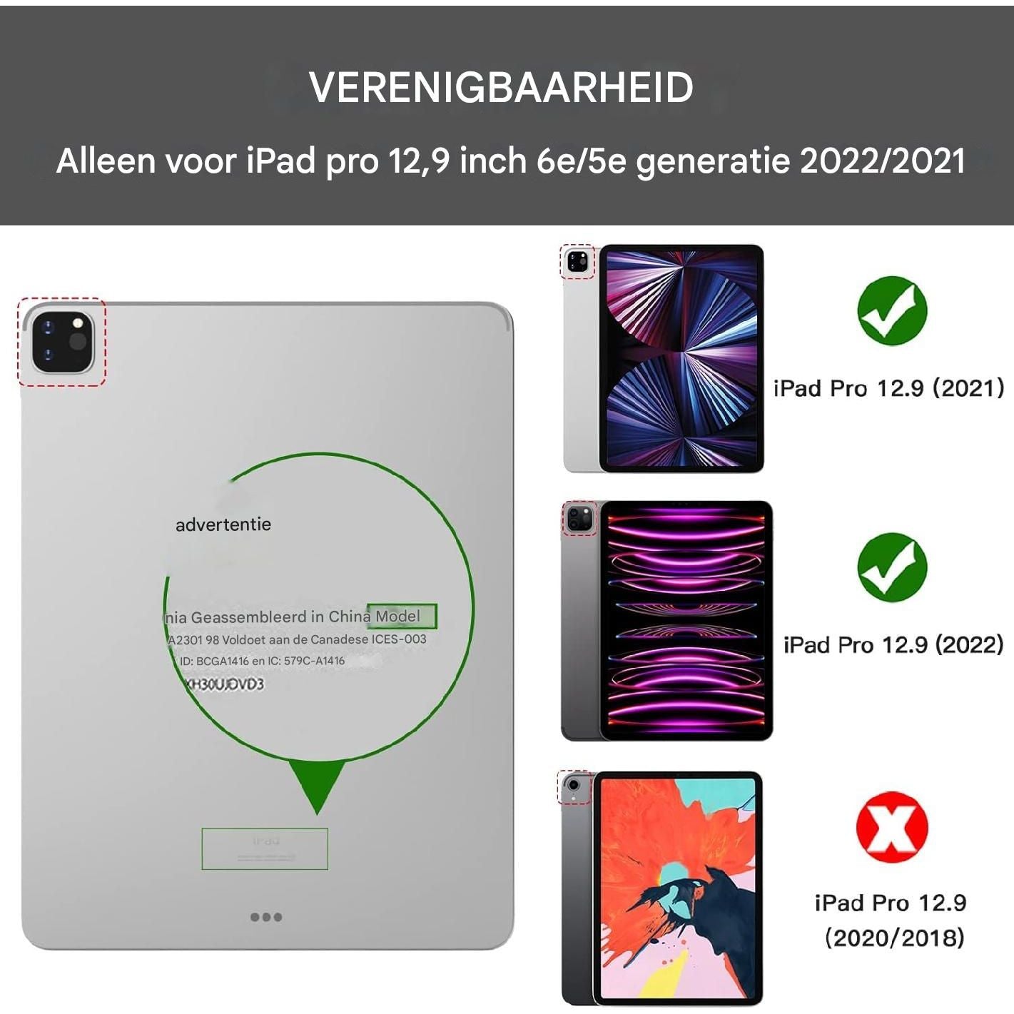 Smart Hoes - Voor iPad Pro 12.9 Case 2022/2021 - Ultra Dunne Smart Cover met Penhouder - Auto Wake/Sleep Functie - Beschermende TPU Hoes - Trifold Standaard - Geschikt voor 6e/5e Generatie - Zwart