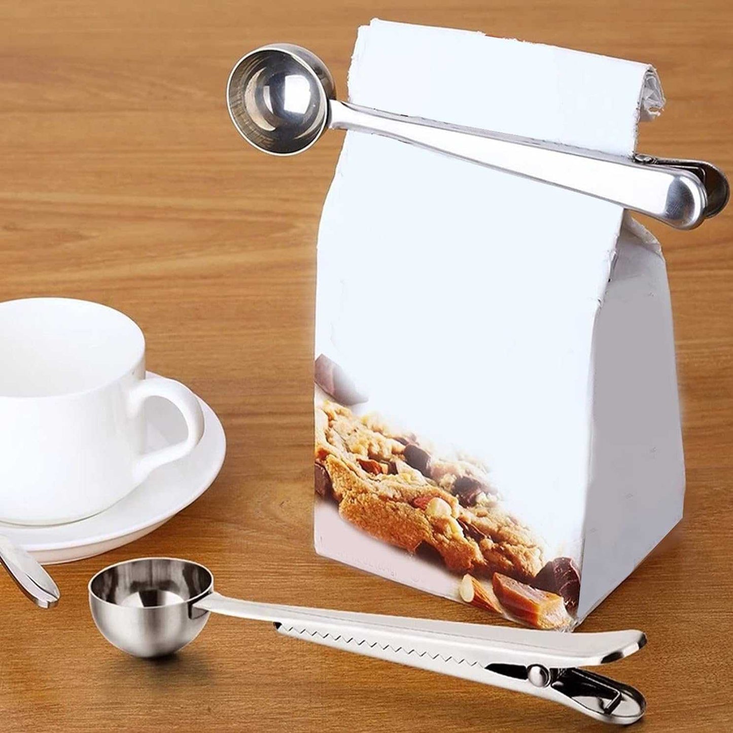 Koffieschepje van 7 Inch met Zakclip, Zilveren Koffieschepje in SUS 304, Koffieaccessoire Koffielepel voor Meten, Afsluiten, Koffiemaatschepje voor Koffiebonen, Melkpoeder