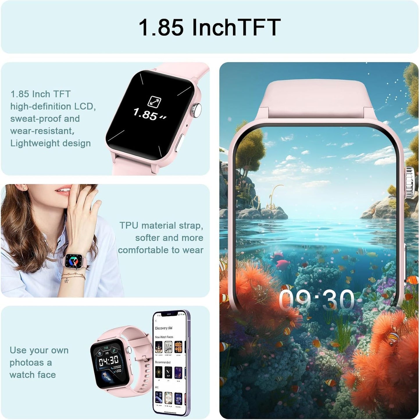 Multifunctioneel Smartwatch - Met Extra Horlogeband- Bellen/Opnemen - Kunstmatige Intelligentie Stem - 1.85'' Fitnesstracker met SpO2 - Hartslagmeter - Slaapmonitor - Fitnesstracker 100+ Sportmodi - Calorieënteller - Smartwatches voor Android en iOS