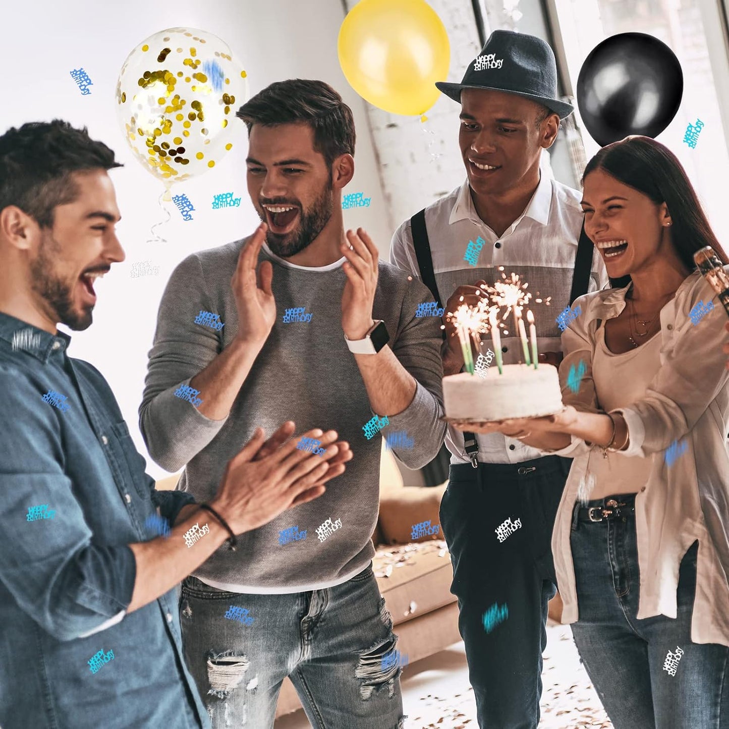Happy Birthday - Feestelijke Blauwe Confetti Tafeldecoratie - Ongeveer 500 Stukken - Glanzende Glitter Verjaardag Versiering voor Vrouwen en Mannen - Sfeervolle Party Glitterdecor