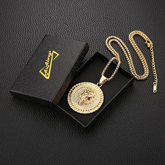 Leo 18K Vergulde Leeuwenkop Hanger - Ingelegd met CZ - Vintage Hip Hop Viking Rock Punk Dierentotem Amulet Ketting - Roestvrij Staal - Karabijnsluiting - 5 cm - Mode Accessoire