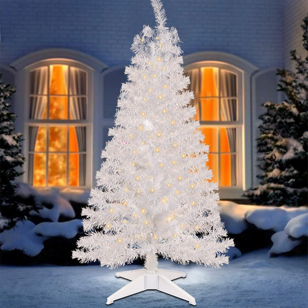 GOPLUS Witte kerstboom met metalen standaard, 150/180/210/240 cm, kerstdecoratie voor thuis, kerstdecoratie voor binnen, sneeuwwit, 210 cm