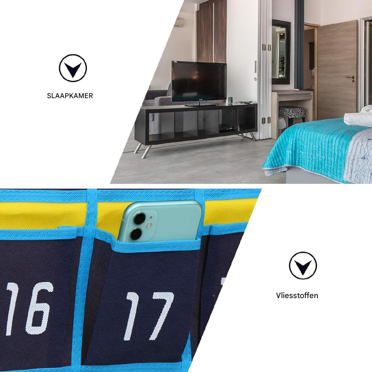 36Vakken Hangende Wandorganizer - Opbergtas voor Mobiele Telefoons en Sieraden - Niet-Geweven Stof - Voor Telefoons, Rekenmachines en Accessoires - Inclusief Haken en Spijkers - Ideaal voor Klaslokaal, Deur en Kast Verkooptekst: