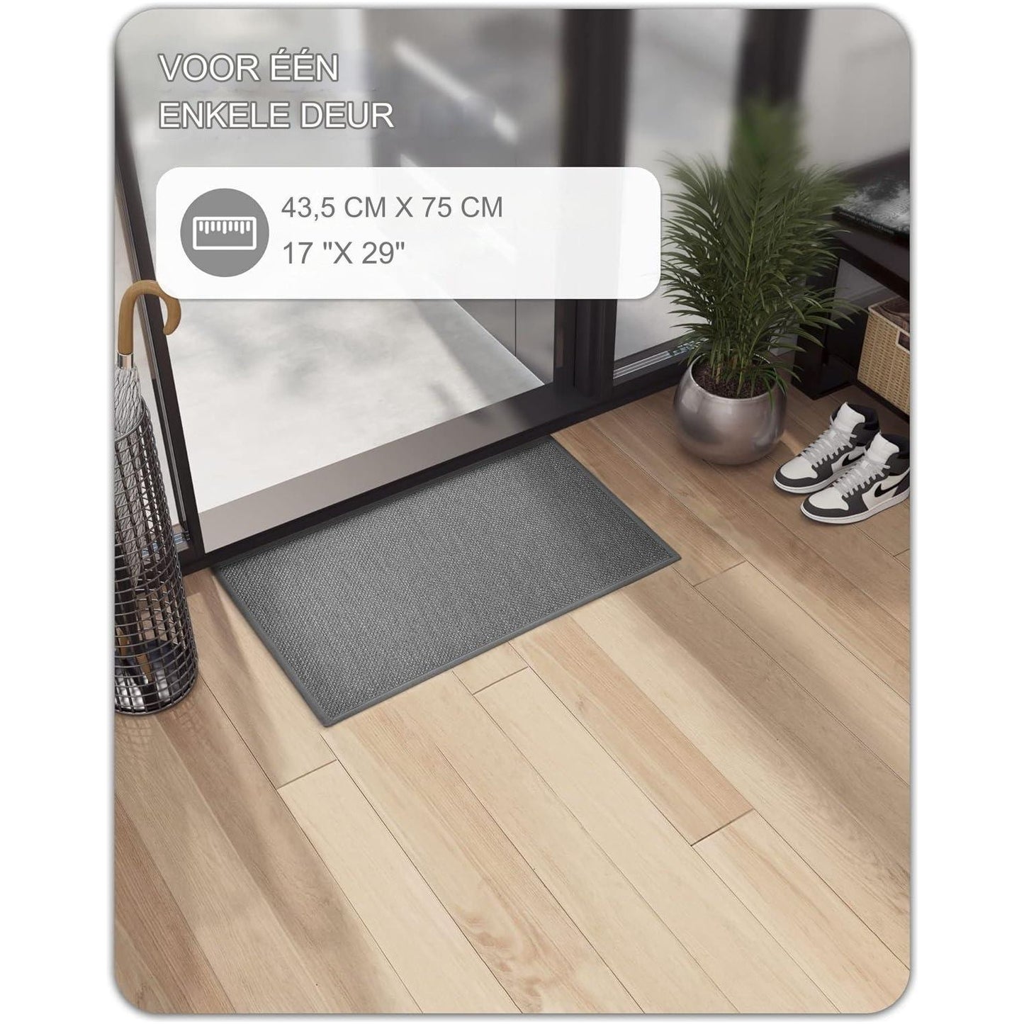 25x43 cm Deurmat - Binnen-/buitenmat - Deurmat voor binnen voor entree - Antislip Wasbaar Laag Profiel Binnenmat - Entree Mat Entree Tapijt Deurmat Binnen Ingang - Licht Grijs