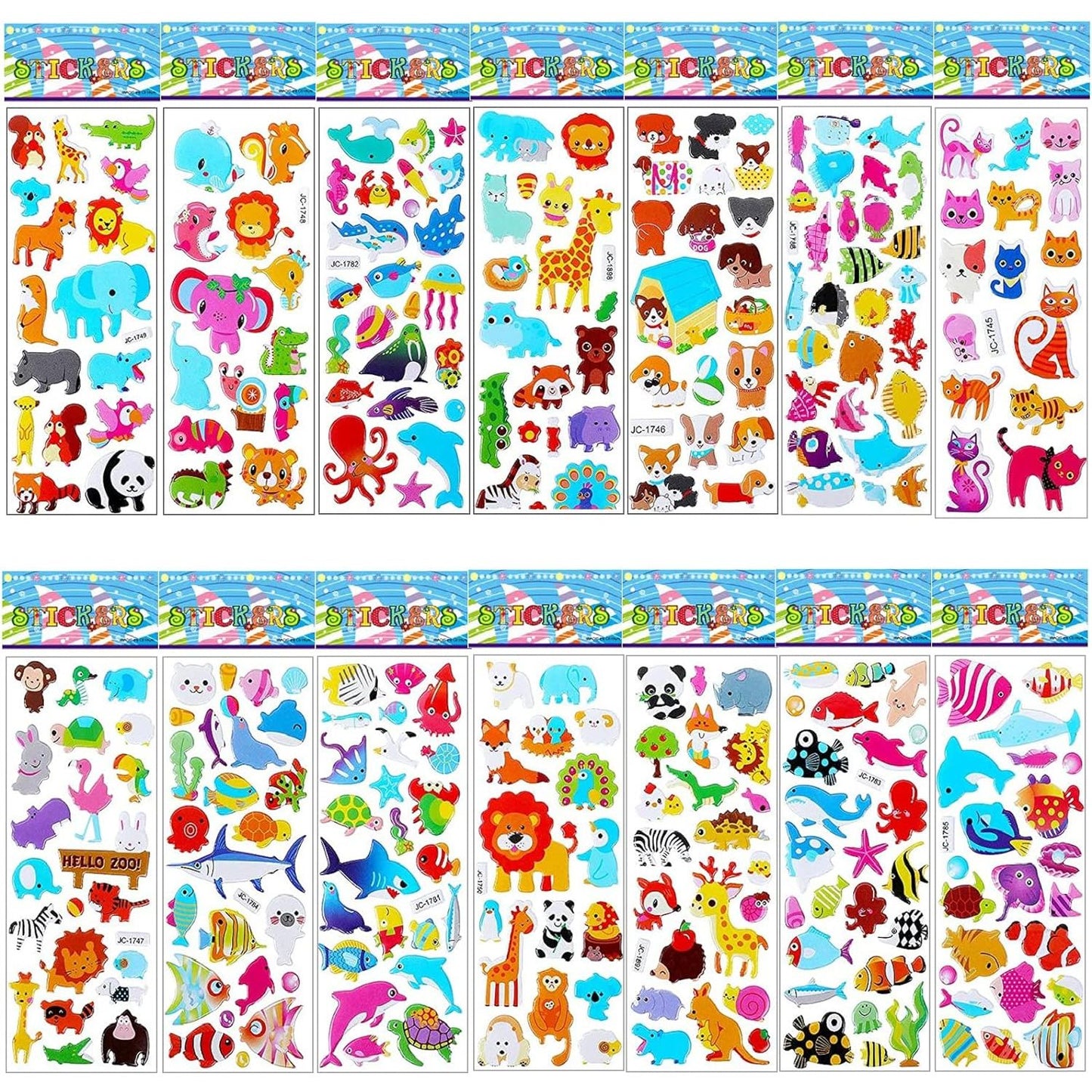 3D Zeeleven Stickers voor Kinderen - 14 Vellen - Puffy Zeedieren Stickers voor Jongens en Meisjes - Educatieve Beloningsstickers - Feestartikelen - Verjaardag - 17x7cm
