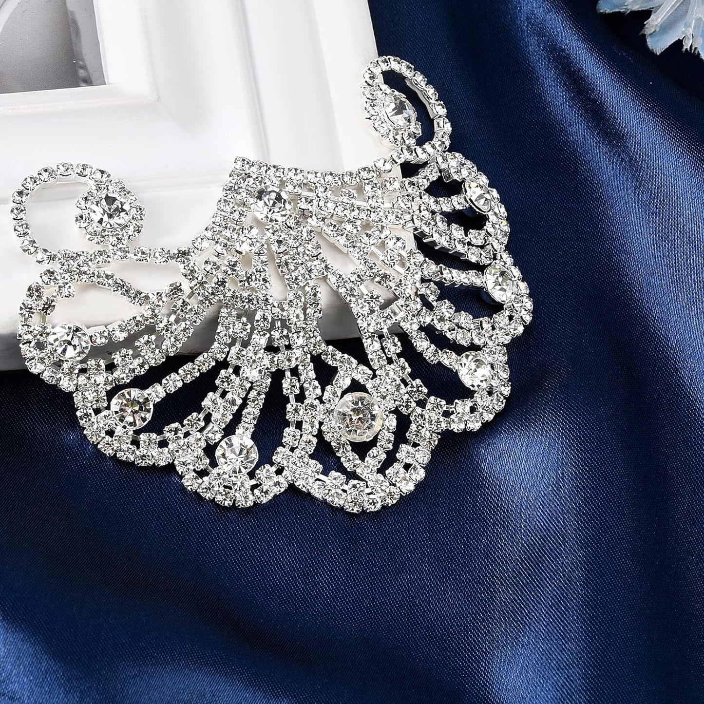 Elegante Zilveren Pauwenstaart Strass Appliques - Kristallen Strass Patches voor Bruidsjurken, Hoofddeksels en Schoenen - DIY Naai-Accessoires