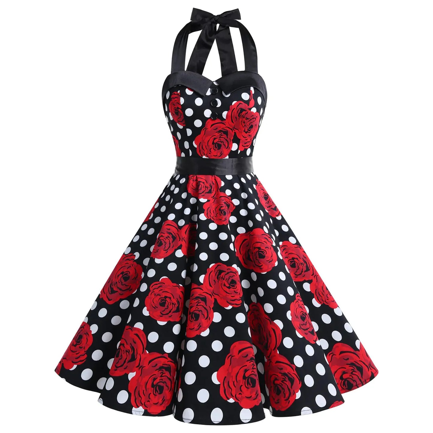 1950s Vintage Polka Dot Swing Jurk – Retro Rockabilly Cocktailjurk – Met Verborgen Ritssluiting en Elastische Rug – Knielang – Perfect Voor Proms, Bruiloften, Feestjes en Thema-Events