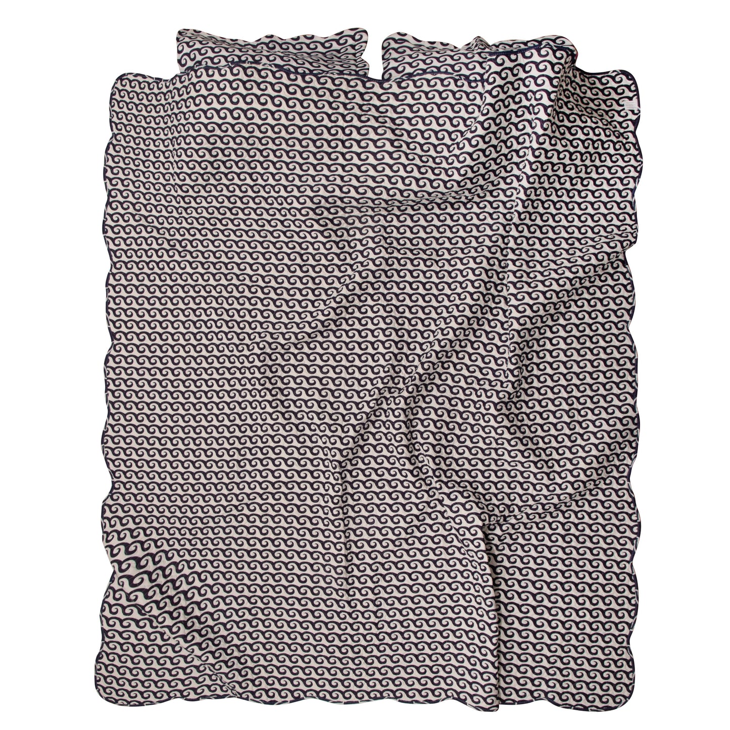 Dubbelzijdig Meridian Gedrukte Microvezel Quilt Set - Inclusief 2 Kussenslopen - Geometrische Bed Sprei - Lappendeken – 220cm Breed x 240cm Lang - Marineblauw met Wit