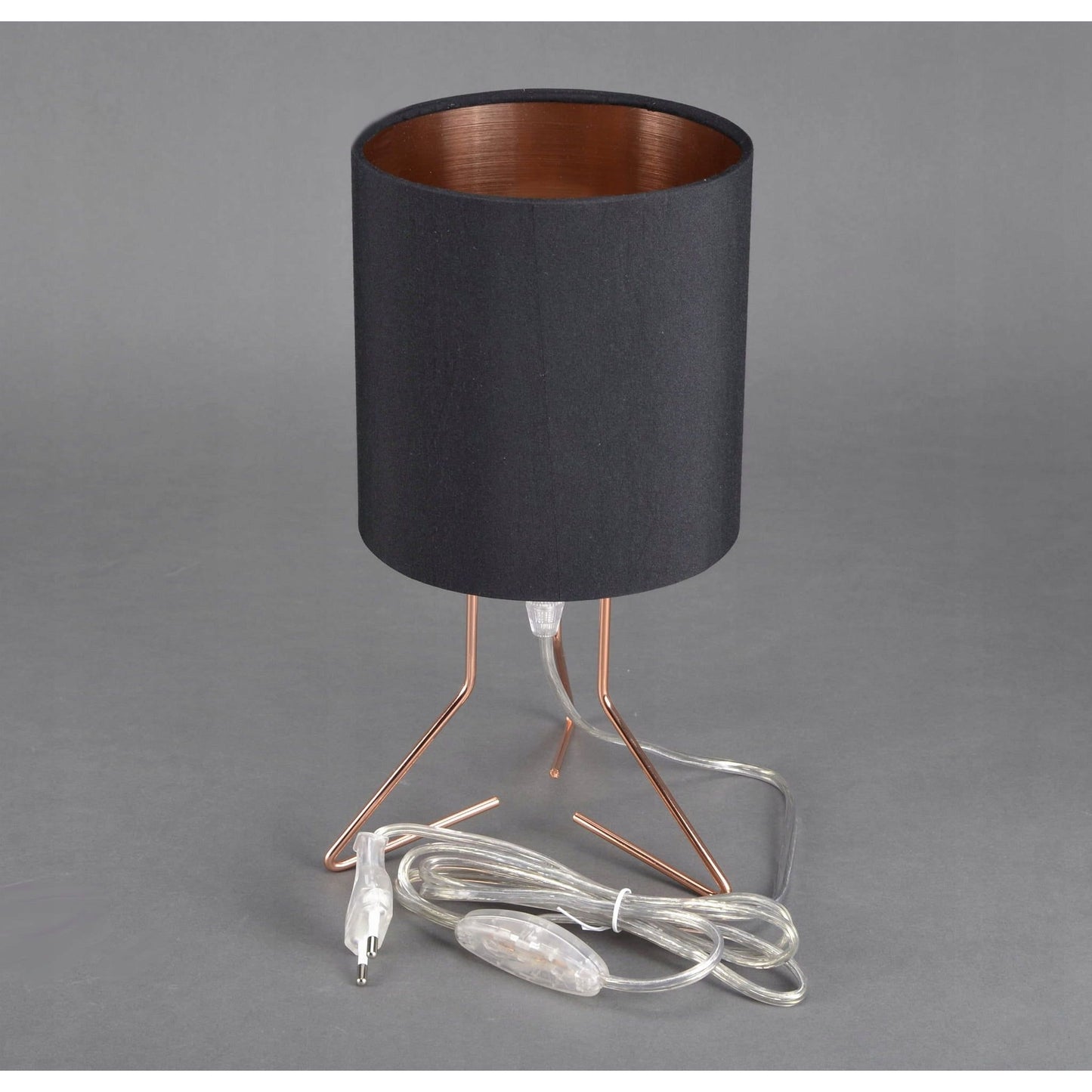 Nachtlamp - Modern Design - Zwarte Kap met Gouden Binnenzijde - LED 6W Inclusief - E14 Fitting - Hoogte 28 cm - Ø 14 cm - Miedzige Metalen Voet - Warm Wit Licht (2700K)