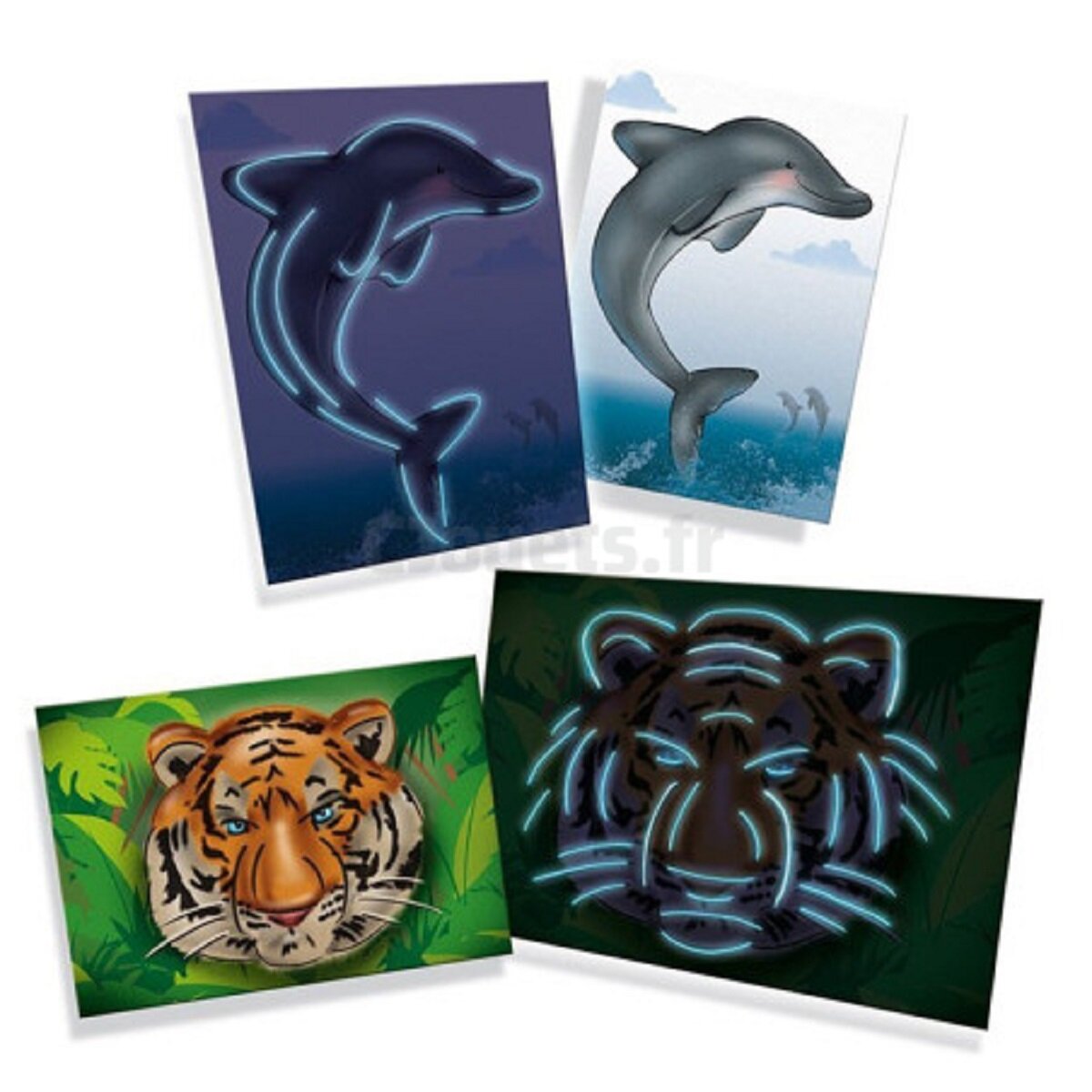 SES Creatieve Neon Lichtset – Tijger & Dolfijn – DIY Neonbord voor Kinderen – Veilige LED Neonlook – Batterij Aangedreven – Decoratieve Wandverlichting voor Kinderkamer of Speelruimte