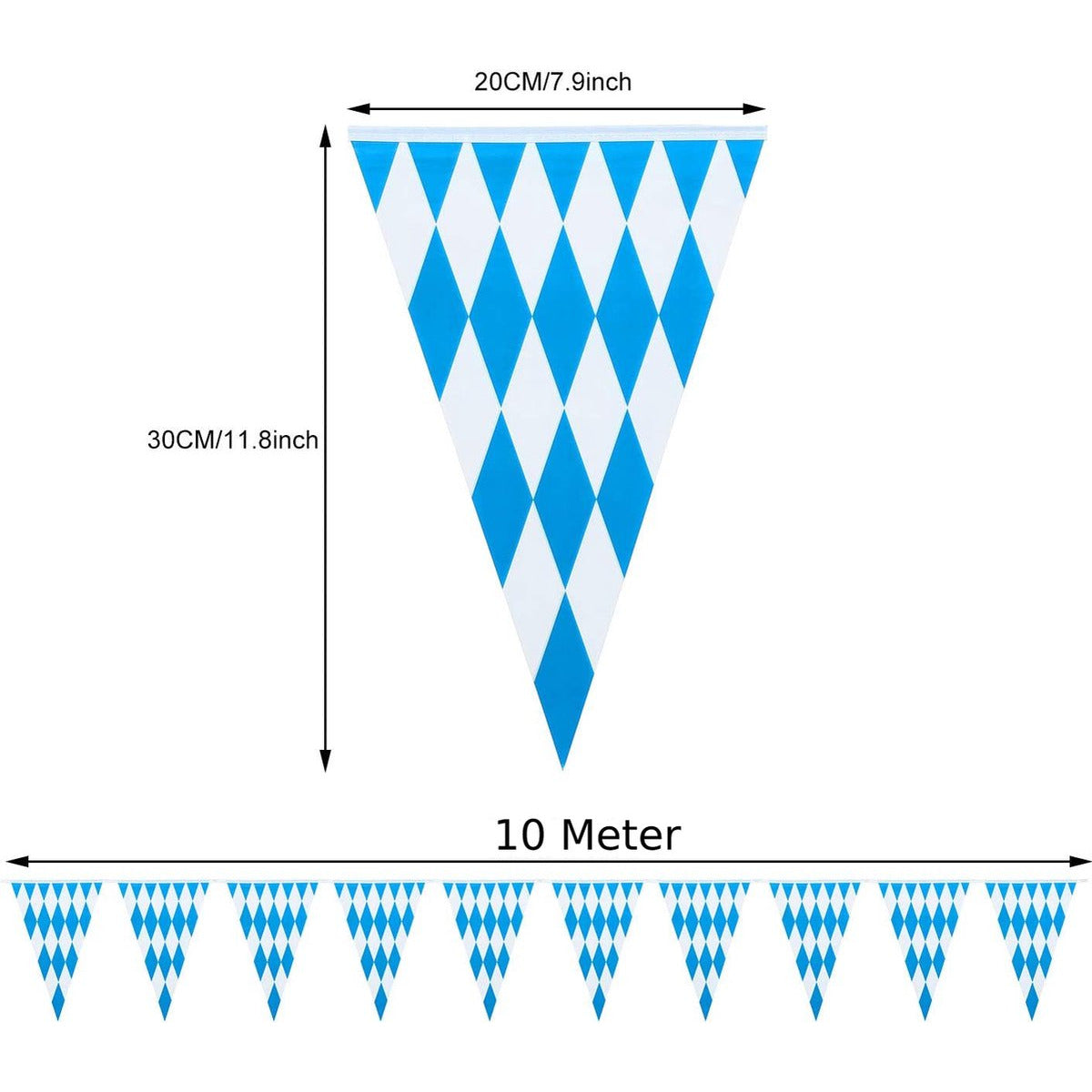 3 Stuks - 10 Meter - Oktoberfest Beierse Vlaggenlijn - Wimpel Banner - Vlaggen - Oktoberfest Decoratie Vlaggen - Extra Lang - Duitse Geruit Vlag Wimpel - Oktoberfest Feest Decor - 10 Meter Elk - Verlengbaar - Blauw / Wit