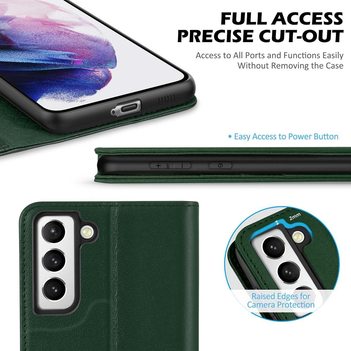 SHIELDON - SAMSUNG S21 Plus Wallet Case - SAMSUNG Galaxy S21 Plus 6.7-inch Folio Leer Case - Midnight Groen