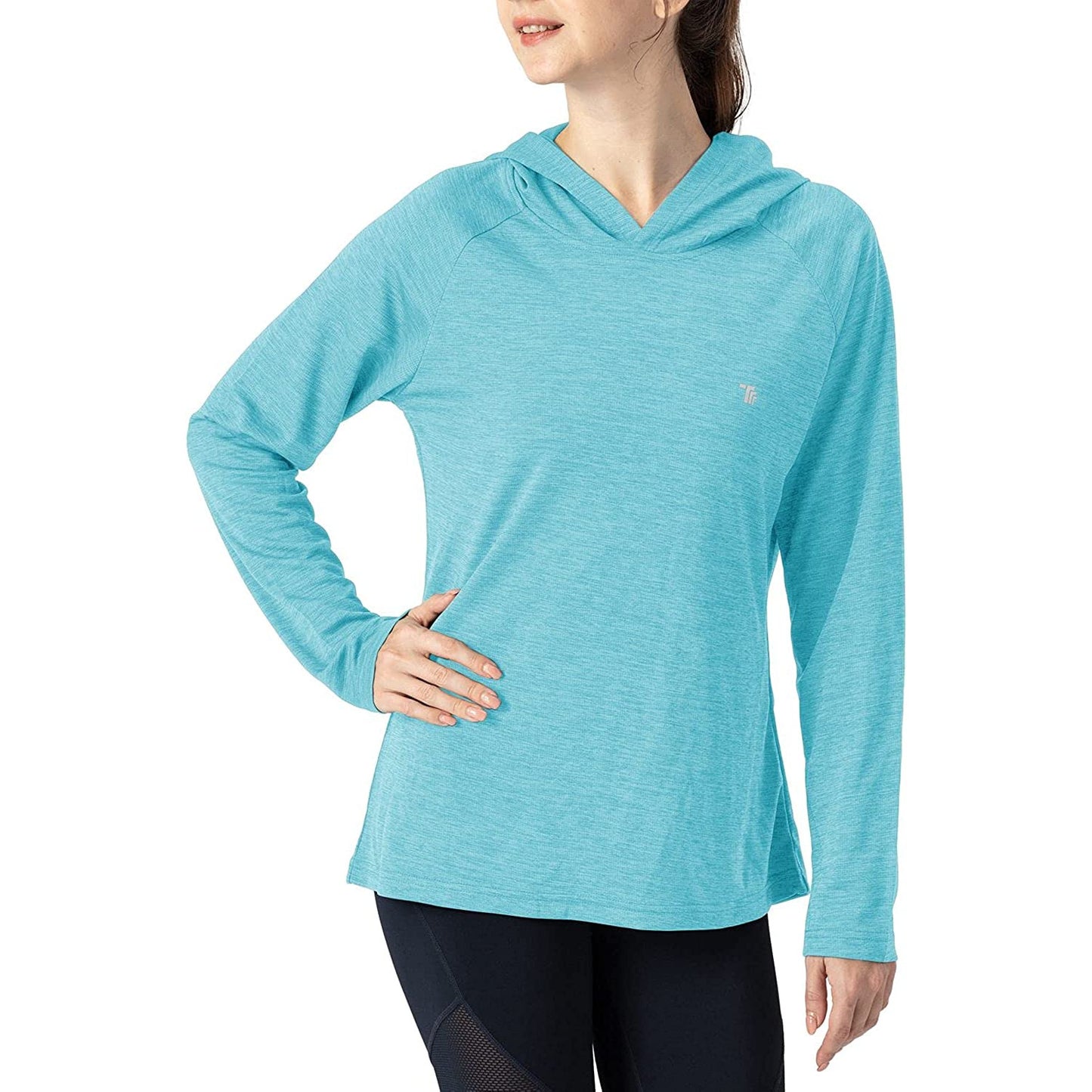 UPF 50+ Zonbescherming Hoodie - Elastische Yoga Hoodie - Lange Mouw Sport Shirt - Fitness Trui Met Capuchon - Wandelen Outdoor UV-shirt - Lichtgewicht - Licht Blauw