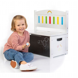 Spielmaus Houten 3-in-1 Kinderbank – Zitbank met Opbergruimte en Schoolbord – Speelbank voor Kinderen – Inclusief Krijt en Spons – Wit – 60x31,6x55,6 cm – Max. Draagvermogen 50 kg