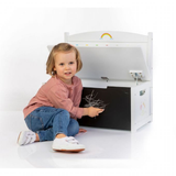 Spielmaus Houten 3-in-1 Kinderbank – Zitbank met Opbergruimte en Schoolbord – Speelbank voor Kinderen – Inclusief Krijt en Spons – Wit – 60x31,6x55,6 cm – Max. Draagvermogen 50 kg