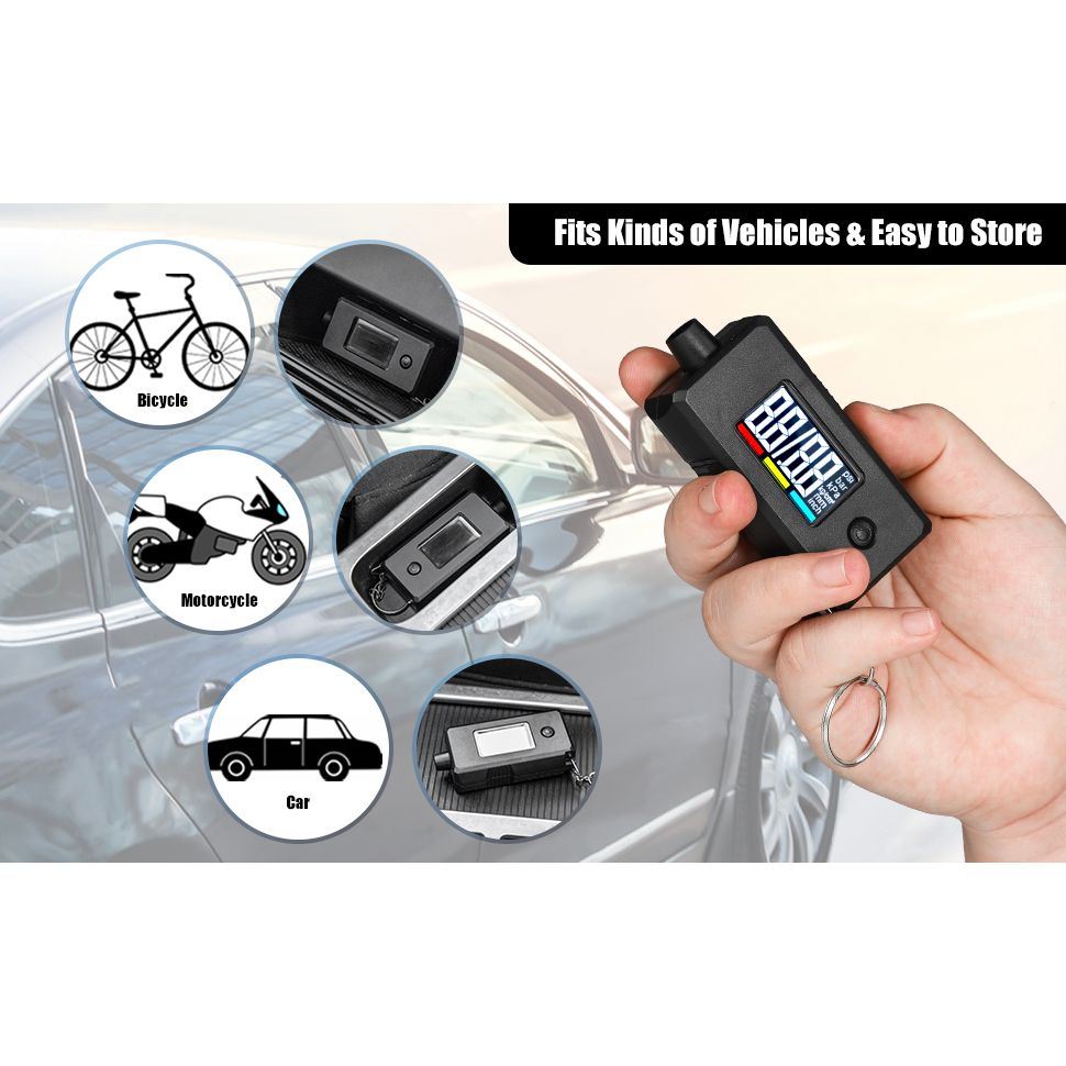 CZC AUTO Digitale Bandenspanningsmeter & Profieldieptemeter 2-in-1 – LCD Verlicht Display tot 100 PSI & 15mm – Nauwkeurige Meting in 4 Drukeenheden – Auto, Motor, Fiets & Truck – Inclusief Sleutelhanger – Zwart