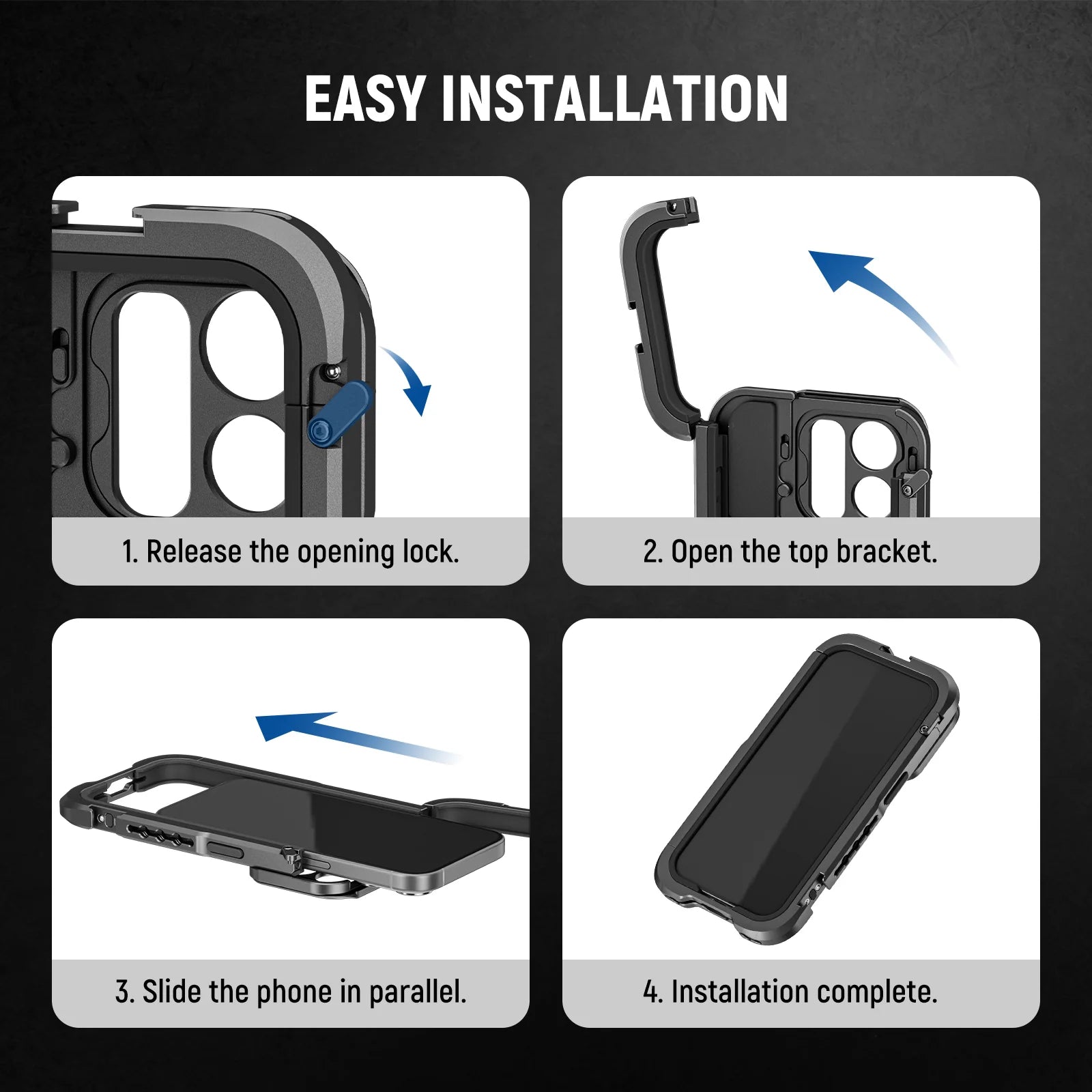 NEEWER 15 Pro Handheld Telefoonkooi Kit Video Rig met Dubbele Handvatten - Compatibel met iPhone 15 Pro - Smartphone Video Rig - 1/4 inch schroefaansluiting - Zwart