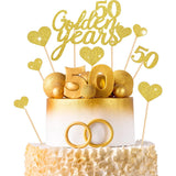 13-Delige - 50 Golden Years Taarttopper Set - 50e Verjaardag & Bruiloft Jubileum Decoratie - Goud Glitter Design - Taart Decoratie ~Topper - Papier - Herbruikbaar