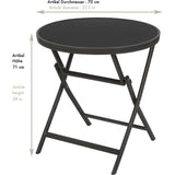 BRUBAKER Milano – Inklapbare Ronde Tafel – Ø 70 cm – Glazen Tafelblad – Metaal – Weerbestendig – Antraciet – Te Gebruiken als Bijzettafel of Eettafel – Voor Binnen en Buiten
