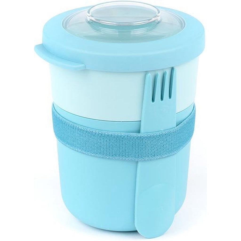 Amuse Life Lunchpot Ontbijtbeker – Ontbijt- en Lunchpot met 2 Compartimenten – 500ml + 150ml – Inclusief Spork en Elastische Band – Handig, Lekvrij en Stijlvol – Blauw – Voor School, Werk en Onderweg