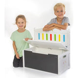 Spielmaus Houten 3-in-1 Kinderbank – Zitbank met Opbergruimte en Schoolbord – Speelbank voor Kinderen – Inclusief Krijt en Spons – Wit – 60x31,6x55,6 cm – Max. Draagvermogen 50 kg